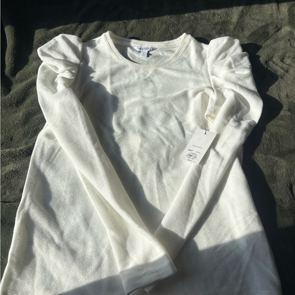 Nine West Cream Ribbed Knit Top